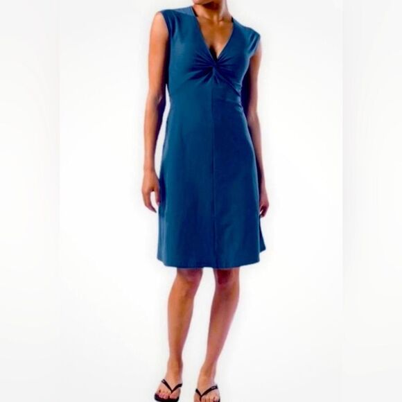 Patagonia Blue Sheath Midi Dress V-Neck Sleeveless - Picture 1 of 3